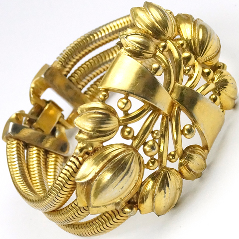 Trifari 'Alfred Philippe' Gold Gaspipes and Bell Flowers Bracelet