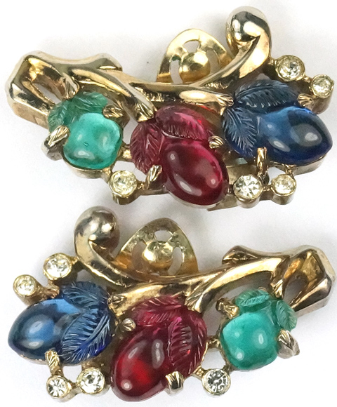 Trifari 'Alfred Philippe' Gold and Tricolour Fruit Salads Clip Earrings