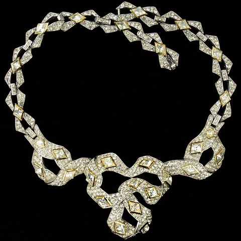 Trifari Modernist Diamante and Gold Diamonds Bowknot Choker Necklace