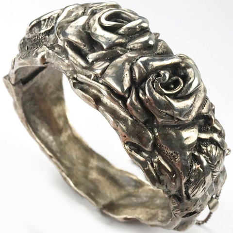 Trifari Modernist Gunmetal Roses Bangle Bracelet 