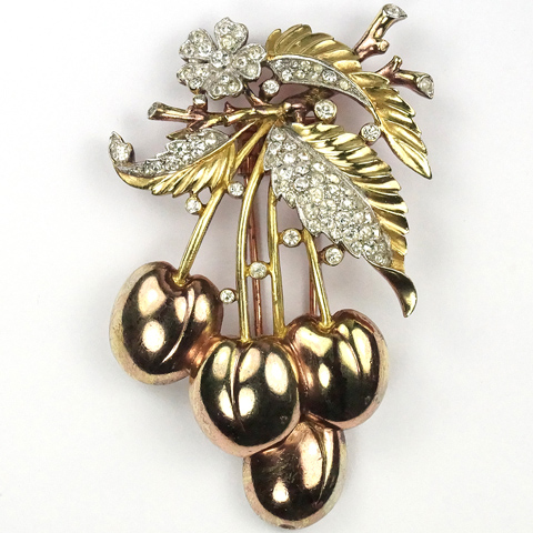 Trifari 'Alfred Philippe' Pave and Yellow and Rose Gold Cherries Pin