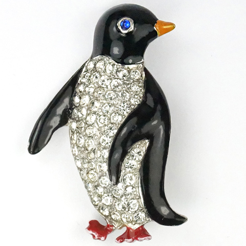 KTF Trifari 'Alfred Philippe' Pave and Enamel Penguin Looking Right Pin