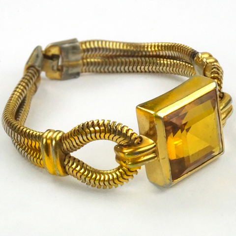 Trifari 'Alfred Philippe' Gold Square Cut Citrine and Knotted Gaspipes Bracelet