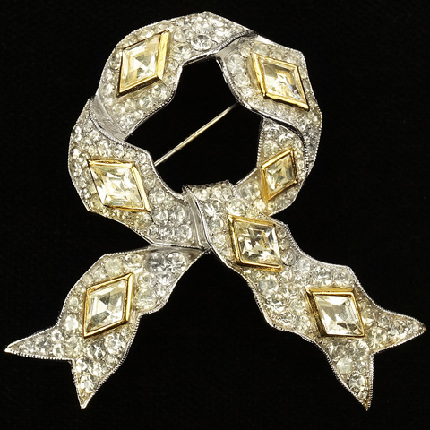 Trifari Modernist Diamante and Gold Diamonds Bowknot Pin