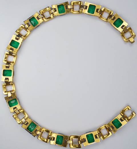 Trifari 'Alfred Philippe' Gold Pave and Emerald Necklace
