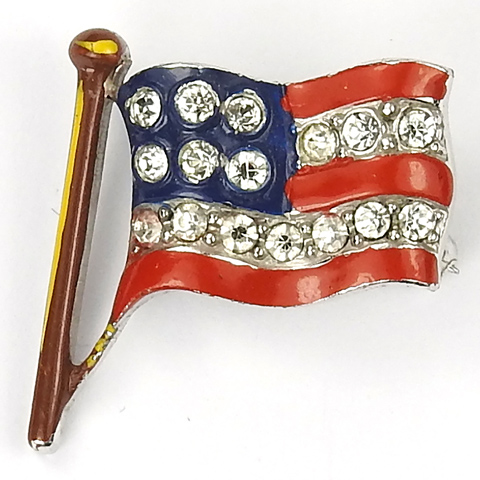Trifari 'Alfred Philippe' WW2 US Patriotic Pave and Enamel Miniature Stars and Stripes Flag Pin