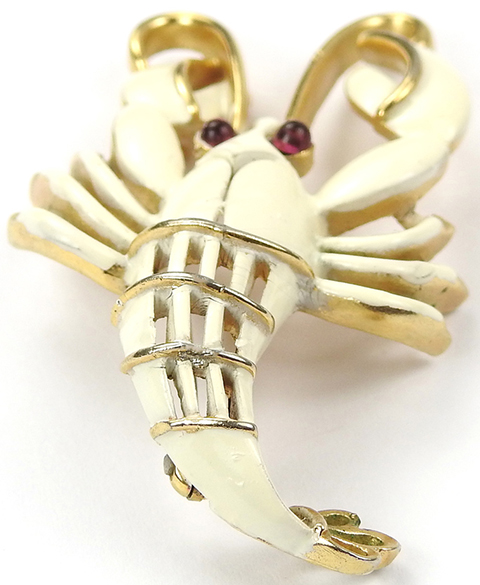 Trifari White Enamelled Lobster Pin