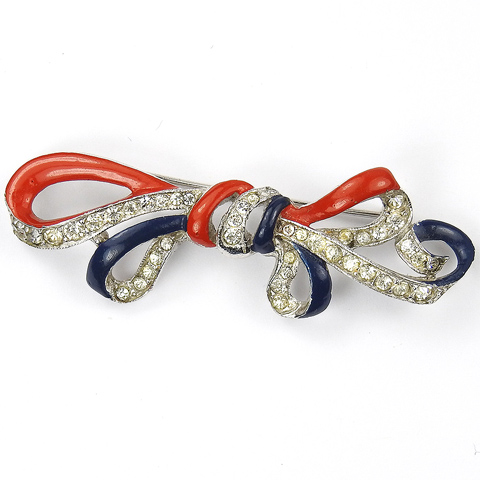 Trifari 'Alfred Philippe' US Patriotic Red White and Blue Bow Pin