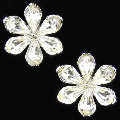 Trifari 'Alfred Philippe' Diamante Six Petalled Flower Clip Earrings