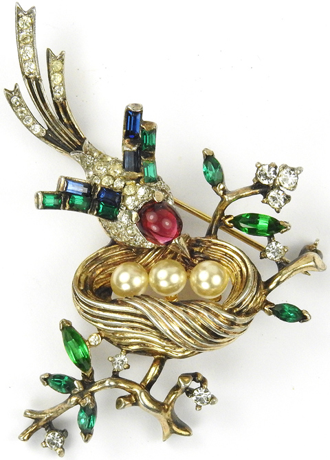 Trifari Sterling 'Alfred Philippe' Pave Ruby Emerald and Sapphire Bird ...