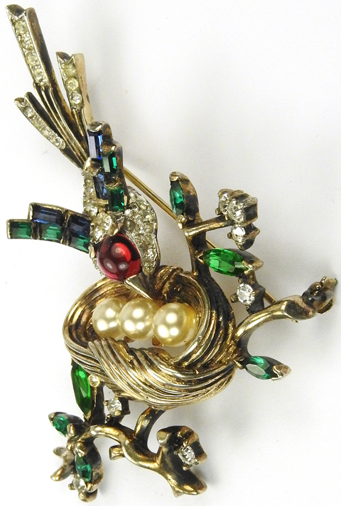 Trifari Sterling 'Alfred Philippe' Pave Ruby Emerald and Sapphire Bird ...