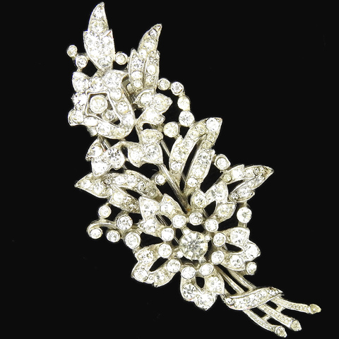 Trifari 'Alfred Philippe' Pave Floral Spray with Leaves Pin Clip