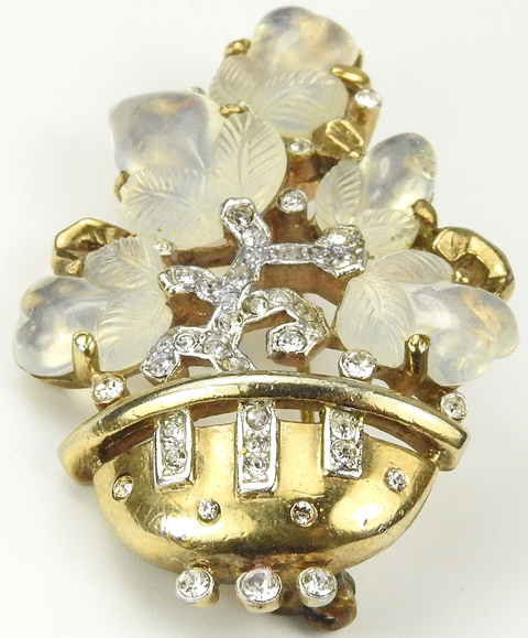 Trifari ‘Alfred Philippe’ Gold and Moonstone Fruit Salad Flower Basket Pin