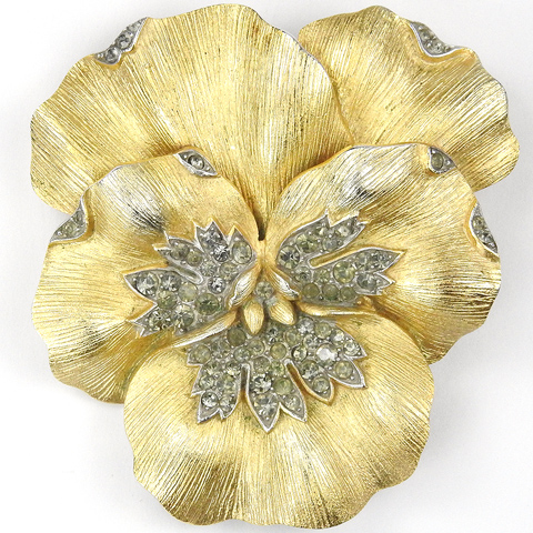 Trifari 'Alfred Philippe' Gold and Black Diamonds Large Pansy Pin