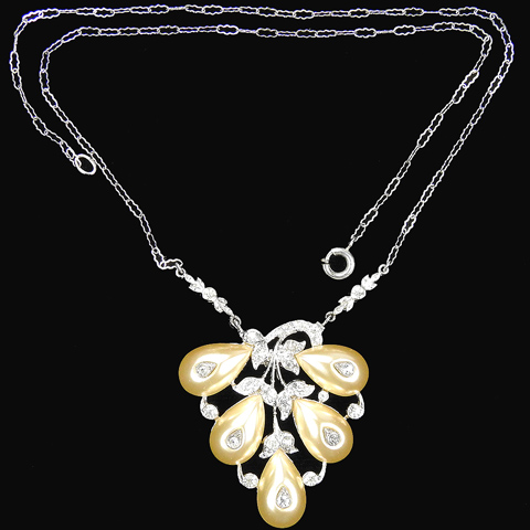 Trifari 'Alfred Philippe' Teardrop Pearl Shoebutton Cluster Floral Necklace