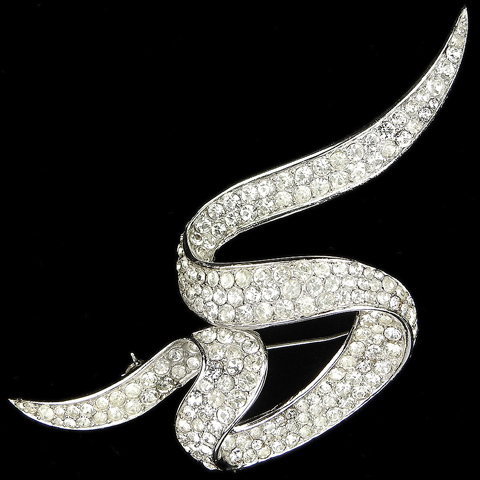 Trifari 'Alfred Philippe' Pave Bow Swirl or Squiggle Pin
