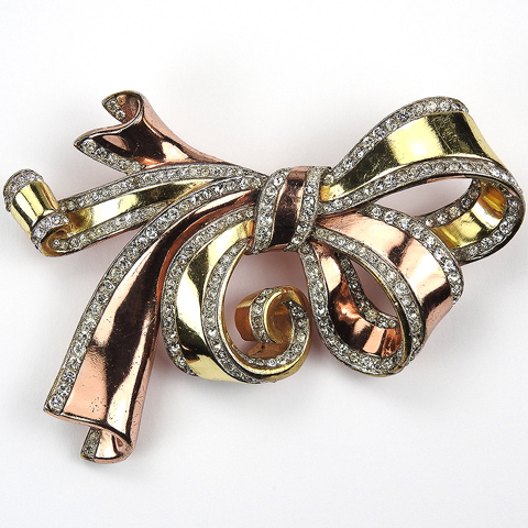Trifari 'Alfred Philippe' Yellow and Rose Gold with Pave Highlights Bow Knot Pin