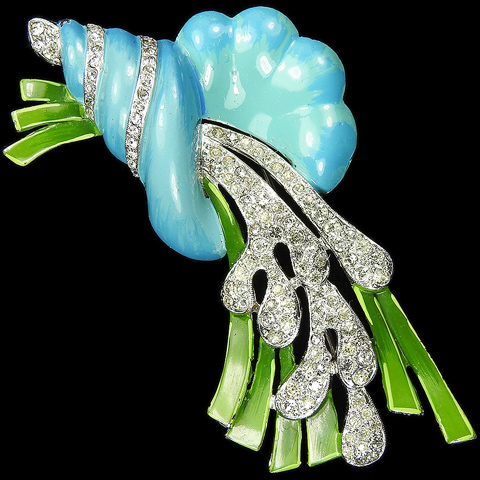 Trifari 'Alfred Philippe' Pave and Enamel Undersea Tropical Conch Shell and Coral Pin