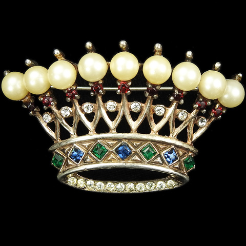 Trifari Sterling 'Alfred Philippe' Large Royal Crown of Pearls Pin
