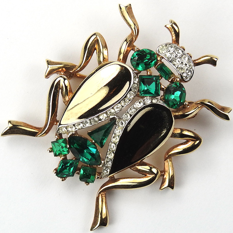 Trifari 'Alfred Philippe' Gold Pave and Emeralds Winged Beetle Bug Pin