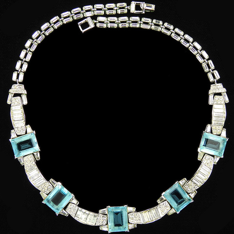 Trifari 'Alfred Philippe' Aquamarine and Pave and Baguette Arches Choker Necklace