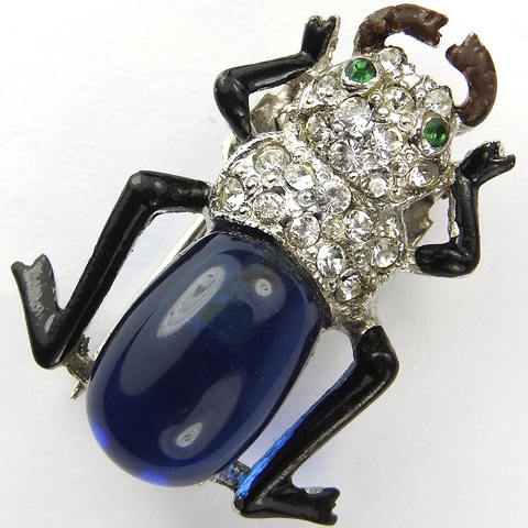 KTF Trifari 'Alfred Philippe' Pave Enamel and Sapphire Cabochon Miniature Bug Pin Clip
