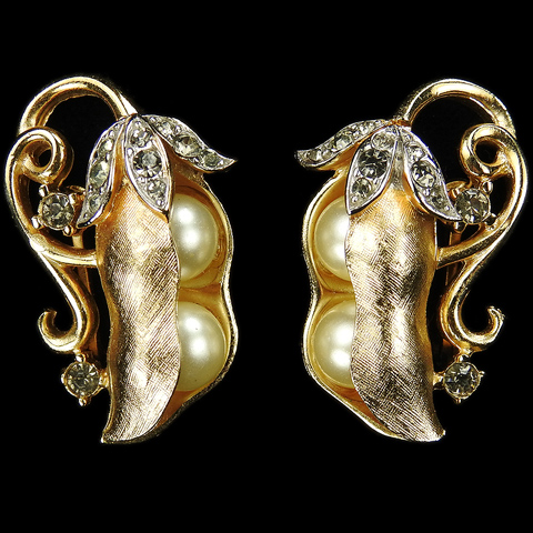 Trifari 'Alfred Philippe' Golden Peas in the Pod Clip Earrings