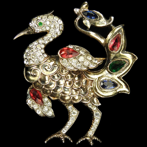 Trifari Sterling 'Alfred Philippe' Gold Pave and Multicolour Stones Phoenix Bird Pin
