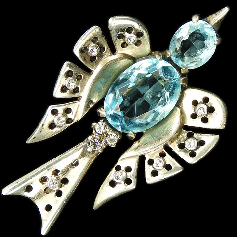 Trifari Sterling 'Alfred Philippe' Gold and Aquamarine Swooping Swallow Bird Pin