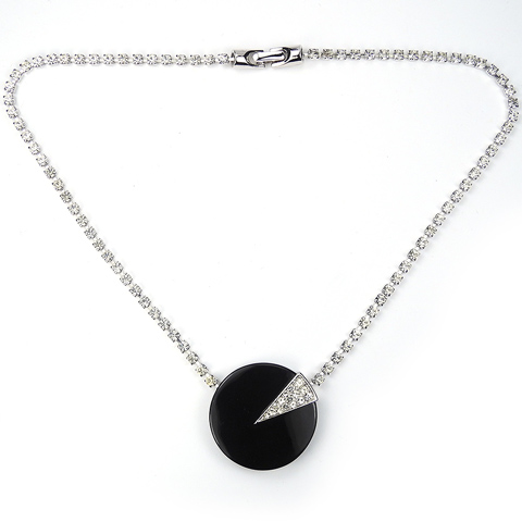 Trifari 'Alfred Philippe' Diamante and Onyx Circle with Pave Segment Pie Chart Necklace 
