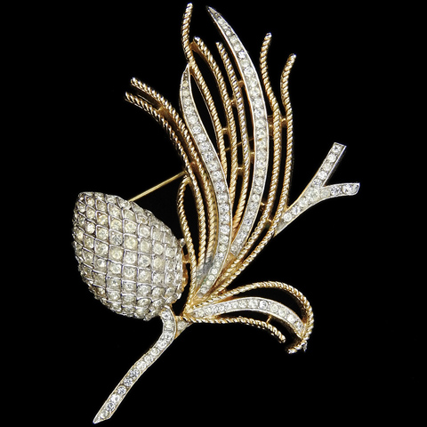Trifari 'Alfred Philippe' 'Egrets' Gold and Pave Pinecone on Branch Pin