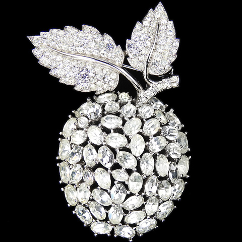 Trifari 'Alfred Philippe' Pave and Diamante Apple Dangling from a Branch Pin