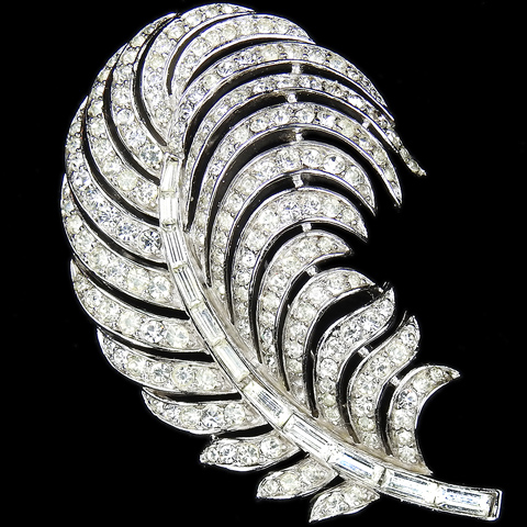 Trifari 'Alfred Philippe' Pave and Baguettes Curling Feather Leaf Pin