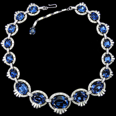 Trifari 'Alfred Philippe' Oval Cut Sapphires Diamante Pave and Baguette Choker Necklace