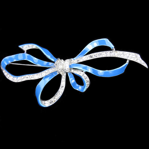 Trifari 'Alfred Philippe' Pave and Blue Enamel Bow Pin