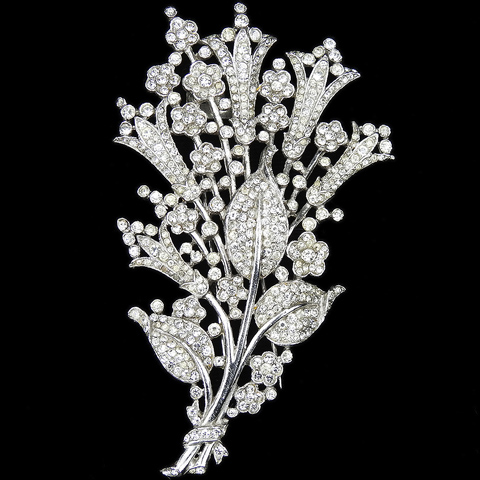 Trifari 'Alfred Philippe' Pave Leaves and Five Trumpet Flowers Pin Clip