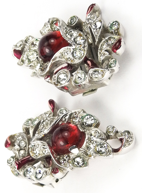 Trifari 'Alfred Philippe' Pave Ruby and Red Enamel Lily Floral Clip ...