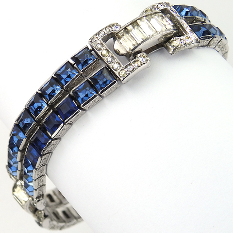 Trifari 'Alfred Philippe' Invisibly Set Sapphires and Diamante Baguettes Double Stranded Tennis Bracelet