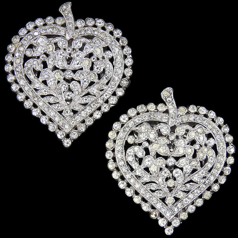 KTF Trifari 'Alfred Philippe' Pave Openwork Pair of Heart Dress Clips