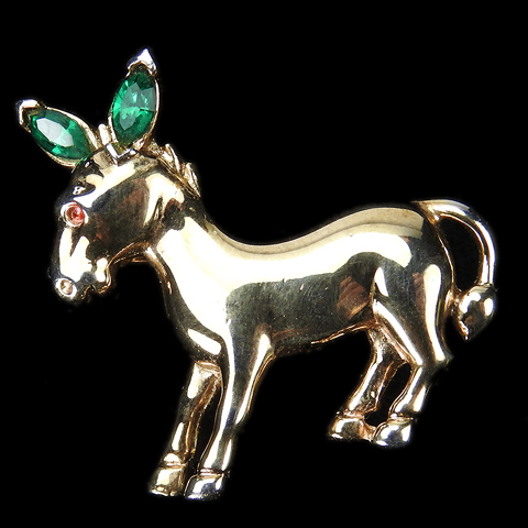 Trifari 'Alfred Philippe' 1948 Presidential Election Gold and Emerald Democrat Donkey Pin