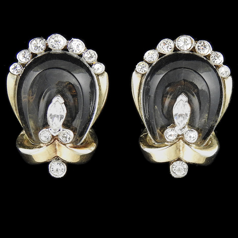 Trifari 'Alfred Philippe' Jelly Belly Crown Clip Earrings