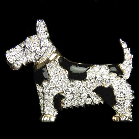 Trifari 'Alfred Philippe' Gold Pave and Black Enamel Scottie Dog Terrier Pin
