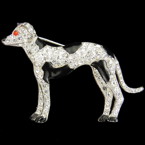 Trifari 'Alfred Philippe' Pave and Enamel Doberman Pinscher or Greyhound Dog Pin