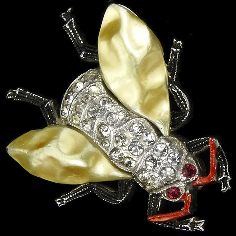 Trifari 'Alfred Philippe' Pave and Pearl Winged Bug Pin