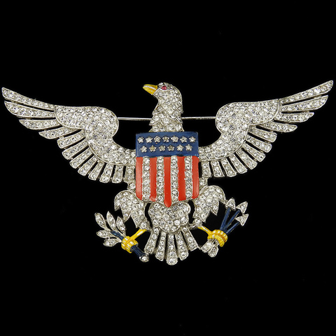 Trifari 'Alfred Philippe' WW2 US Patriotic Large American Eagle with Stars and Stripes Shield Pin