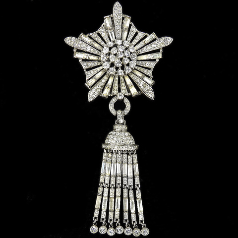 Trifari Sterling 'Alfred Philippe' Pave and Baguettes Comet Star with Pendant Tasseled Lantern Tail Pin Clip
