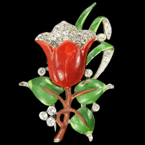 Trifari 'Alfred Philippe' Pave and Enamel Red Tulip Flower Pin Clip