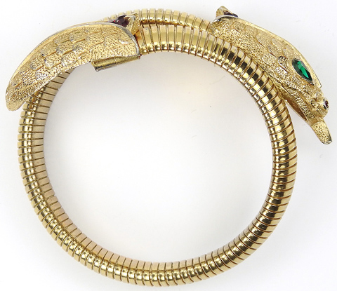 Trifari 'Alfred Philippe' Gold Rubies and Emeralds Elasticated Snake ...