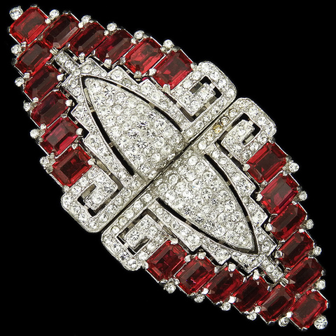 Trifari 'Alfred Philippe' Pave and Ruby Baguettes Chevrons Clipmate Pin or Pair of Dress Clips
