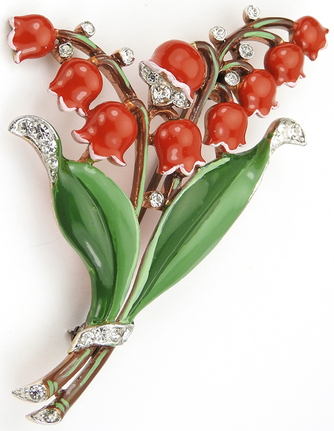 Trifari 'Alfred Philippe' Red Enamel Lily of the Valley Pin Clip